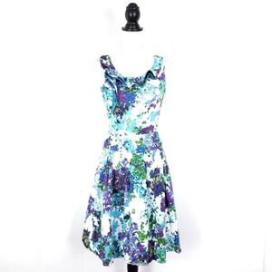Rabbit Rabbit Floral Print Ruffle Neck Sleeveless Fit & Flare Dress Size 8